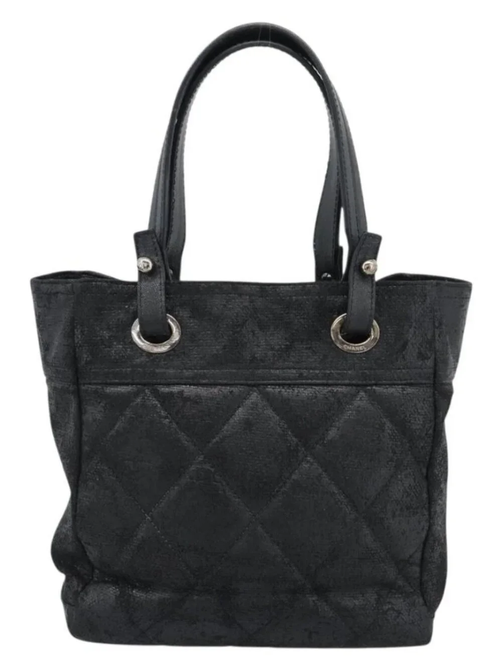 CHANEL Matelasse Tote Bag Coated Canvas Black Gold CC Auth bs35544